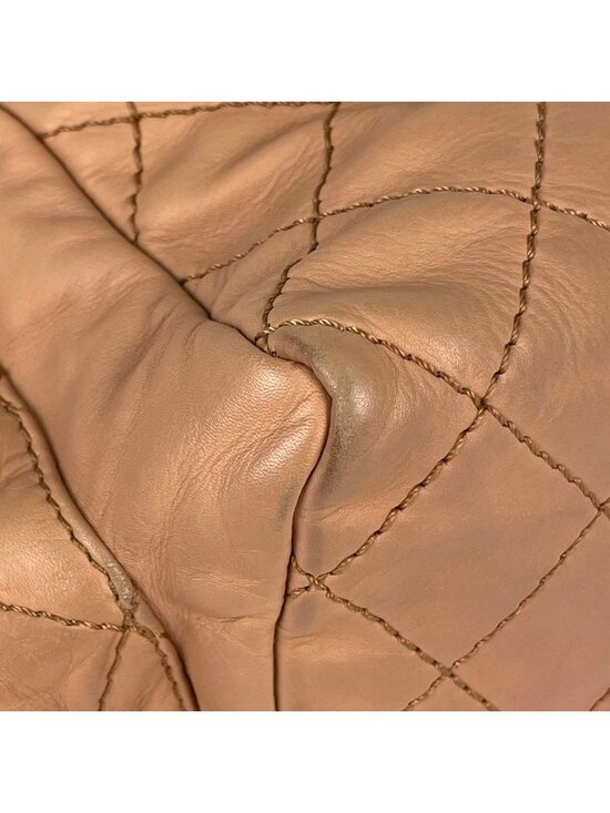 Chanel Backpack CC Logo Quilted Wild Stitch Leather Beige